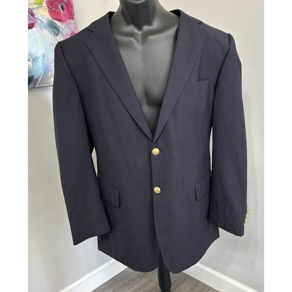 Jos A Banks 44R Black With Gold-Toned Two Button Vented Wool Jacket